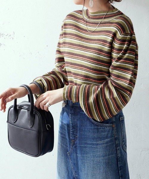 DISCOAT（ディスコート）の「マルチボーダーハイネックプルオーバー（ニット/セーター・レディース・パープル/イエロー/ブルー/グリーン/グリーン系その他・FREE）」の18枚目の写真