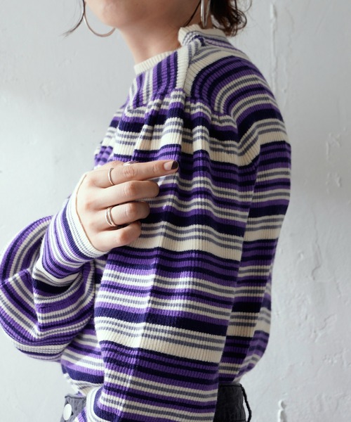 DISCOAT（ディスコート）の「マルチボーダーハイネックプルオーバー（ニット/セーター・レディース・パープル/イエロー/ブルー/グリーン/グリーン系その他・FREE）」の15枚目の写真