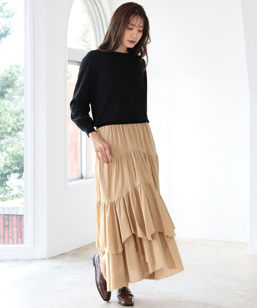 B:MING by BEAMS（ビーミングバイビームス）の「B:MING by BEAMS / イレヘム ティアード スカート 21AW（スカート・レディース・ベージュ/カーキ/アイボリー・SMALL/MEDIUM）」の8枚目の写真