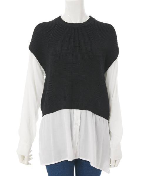 fifth（フィフス）の「布帛ドッキングニット（ニット/セーター・レディース・ブラック/ラベンダー・MEDIUM）」の2枚目の写真