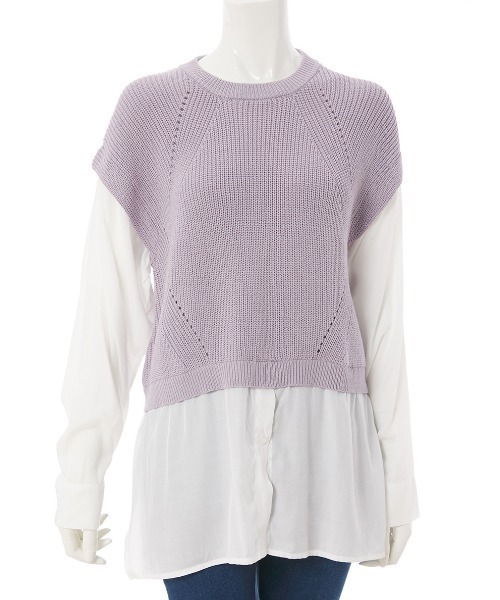 fifth（フィフス）の「布帛ドッキングニット（ニット/セーター・レディース・ブラック/ラベンダー・MEDIUM）」の6枚目の写真