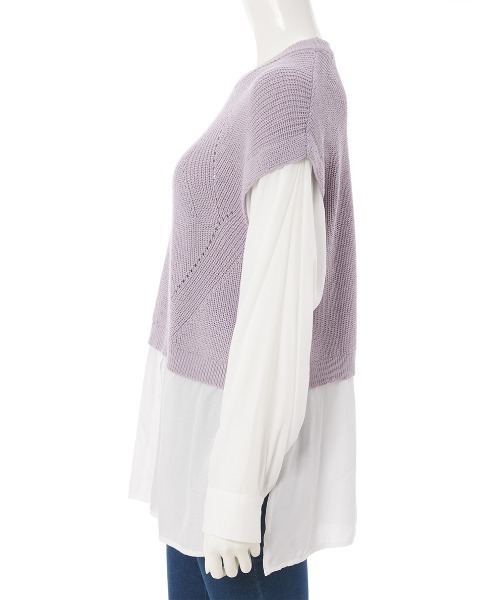 fifth（フィフス）の「布帛ドッキングニット（ニット/セーター・レディース・ブラック/ラベンダー・MEDIUM）」の3枚目の写真