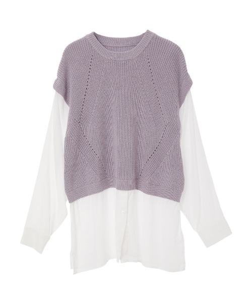 fifth（フィフス）の「布帛ドッキングニット（ニット/セーター・レディース・ブラック/ラベンダー・MEDIUM）」の8枚目の写真