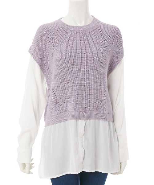 fifth（フィフス）の「布帛ドッキングニット（ニット/セーター・レディース・ブラック/ラベンダー・MEDIUM）」の10枚目の写真