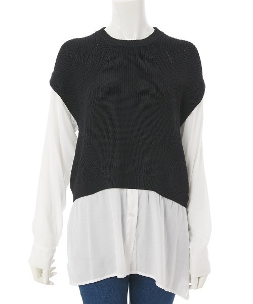 fifth（フィフス）の「布帛ドッキングニット（ニット/セーター・レディース・ブラック/ラベンダー・MEDIUM）」の7枚目の写真