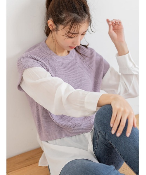fifth（フィフス）の「布帛ドッキングニット（ニット/セーター・レディース・ブラック/ラベンダー・MEDIUM）」の12枚目の写真