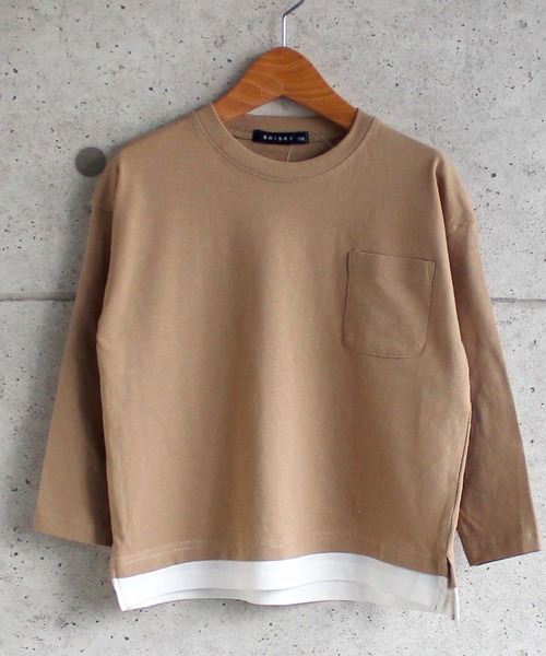 THE CASUAL(カジュアル)の「ビッグシルエット裾フェイク長袖Tシャツ(Tシャツ/カットソー・キッズ・ミント/カーキ/ブラック/ネイビー/ベージュ/ブラウン/チャコール/モカ/ラベンダー/杢グレー・160cm/110cm/120cm/130cm/140cm/150cm)」の6枚目の写真