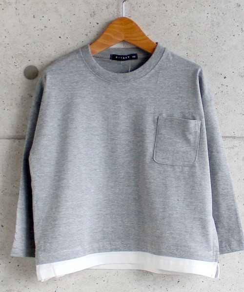 THE CASUAL(カジュアル)の「ビッグシルエット裾フェイク長袖Tシャツ(Tシャツ/カットソー・キッズ・ミント/カーキ/ブラック/ネイビー/ベージュ/ブラウン/チャコール/モカ/ラベンダー/杢グレー・160cm/110cm/120cm/130cm/140cm/150cm)」の2枚目の写真