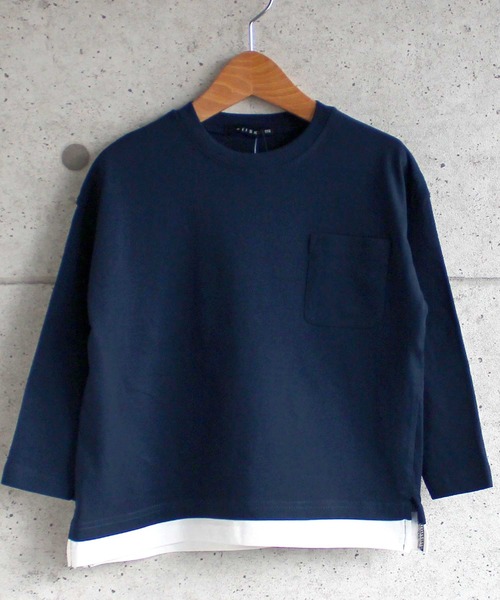 THE CASUAL(カジュアル)の「ビッグシルエット裾フェイク長袖Tシャツ(Tシャツ/カットソー・キッズ・ミント/カーキ/ブラック/ネイビー/ベージュ/ブラウン/チャコール/モカ/ラベンダー/杢グレー・160cm/110cm/120cm/130cm/140cm/150cm)」の9枚目の写真