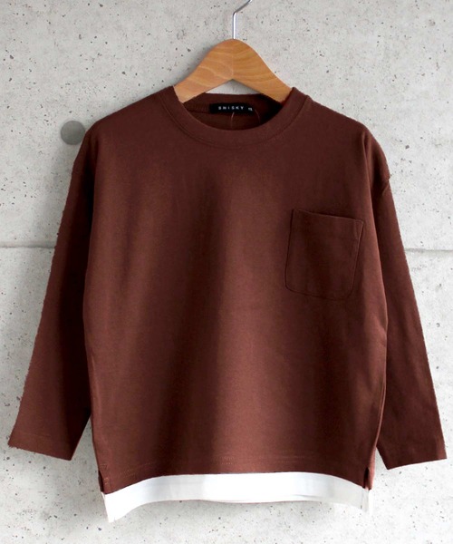 THE CASUAL(カジュアル)の「ビッグシルエット裾フェイク長袖Tシャツ(Tシャツ/カットソー・キッズ・ミント/カーキ/ブラック/ネイビー/ベージュ/ブラウン/チャコール/モカ/ラベンダー/杢グレー・160cm/110cm/120cm/130cm/140cm/150cm)」の4枚目の写真