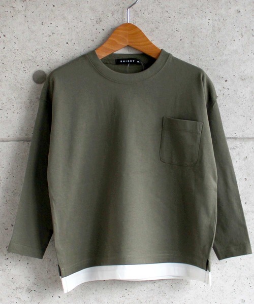 THE CASUAL(カジュアル)の「ビッグシルエット裾フェイク長袖Tシャツ(Tシャツ/カットソー・キッズ・ミント/カーキ/ブラック/ネイビー/ベージュ/ブラウン/チャコール/モカ/ラベンダー/杢グレー・160cm/110cm/120cm/130cm/140cm/150cm)」の7枚目の写真