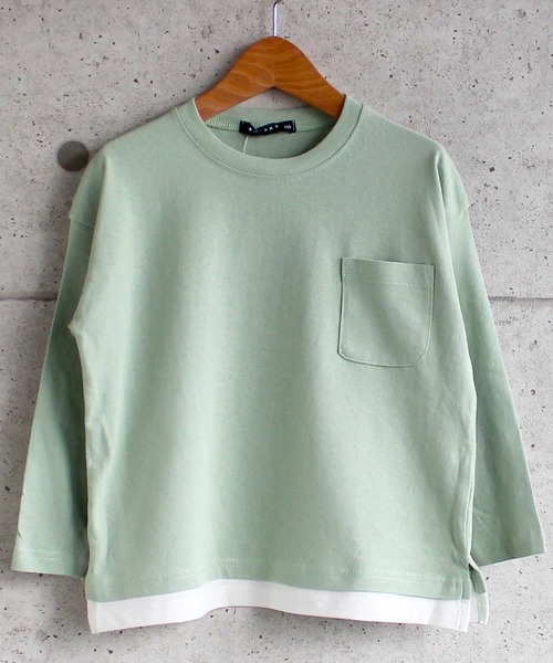 THE CASUAL(カジュアル)の「ビッグシルエット裾フェイク長袖Tシャツ(Tシャツ/カットソー・キッズ・ミント/カーキ/ブラック/ネイビー/ベージュ/ブラウン/チャコール/モカ/ラベンダー/杢グレー・160cm/110cm/120cm/130cm/140cm/150cm)」の8枚目の写真