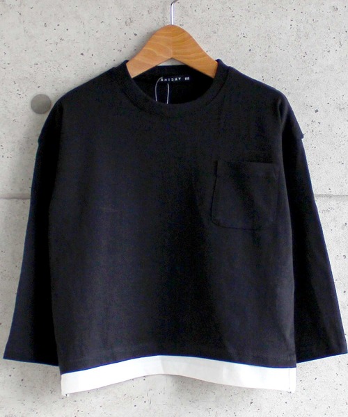 THE CASUAL(カジュアル)の「ビッグシルエット裾フェイク長袖Tシャツ(Tシャツ/カットソー・キッズ・ミント/カーキ/ブラック/ネイビー/ベージュ/ブラウン/チャコール/モカ/ラベンダー/杢グレー・160cm/110cm/120cm/130cm/140cm/150cm)」の1枚目の写真