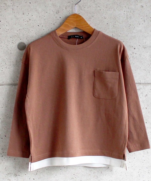 THE CASUAL(カジュアル)の「ビッグシルエット裾フェイク長袖Tシャツ(Tシャツ/カットソー・キッズ・ミント/カーキ/ブラック/ネイビー/ベージュ/ブラウン/チャコール/モカ/ラベンダー/杢グレー・160cm/110cm/120cm/130cm/140cm/150cm)」の5枚目の写真