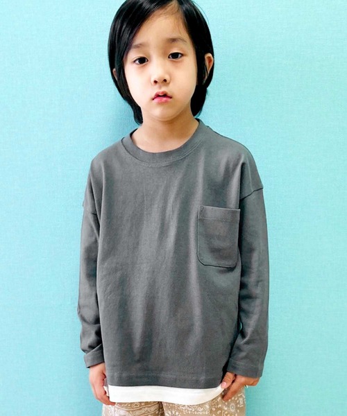 THE CASUAL(カジュアル)の「ビッグシルエット裾フェイク長袖Tシャツ(Tシャツ/カットソー・キッズ・ミント/カーキ/ブラック/ネイビー/ベージュ/ブラウン/チャコール/モカ/ラベンダー/杢グレー・160cm/110cm/120cm/130cm/140cm/150cm)」の16枚目の写真