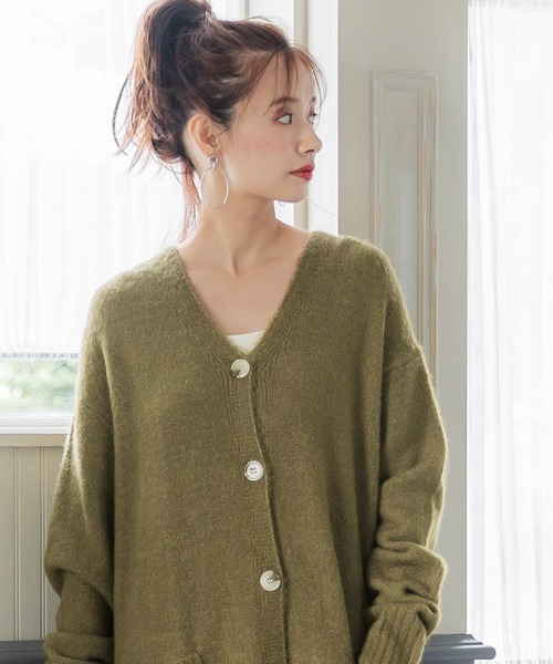 coca(coca)(コカ)の「\\新色登場//ふあふあヤク風ニットカーディガン(カーディガン/ボレロ・レディース・ライトグレー/ブラウン/カーキ/チャコールグレー・SHORT/LONG/ONE SIZE)」の8枚目の写真