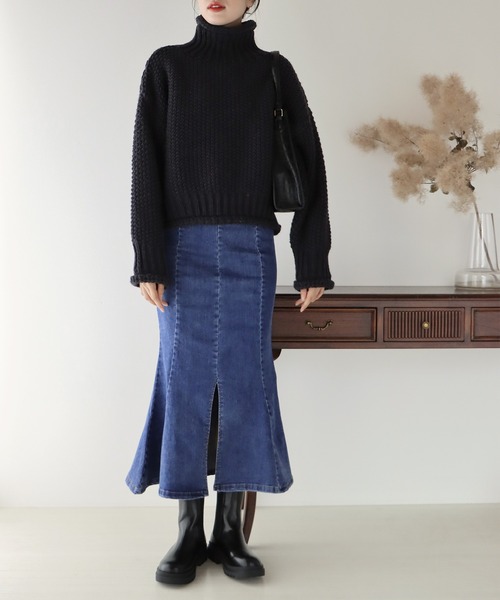 BLUEEAST(ブルーイースト)の「スリットデニムマーメイドスカート(デニムスカート・レディース・ブラック/ネイビー・SMALL/MEDIUM)」の12枚目の写真