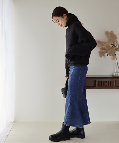 BLUEEAST(ブルーイースト)の「スリットデニムマーメイドスカート(デニムスカート・レディース・ブラック/ネイビー・SMALL/MEDIUM)」の16枚目の写真