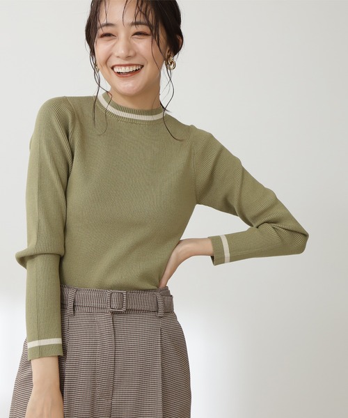 N.（N. Natural Beauty Basic）（エヌエヌナチュラルビューティーベーシック）の「◆バイカラーラインコンパクトニット（ニット/セーター・レディース・グリーン/ブルー/スミクロ/オフホワイト・MEDIUM）」の3枚目の写真