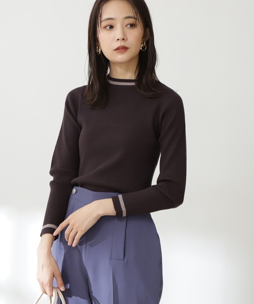 N.（N. Natural Beauty Basic）（エヌエヌナチュラルビューティーベーシック）の「◆バイカラーラインコンパクトニット（ニット/セーター・レディース・グリーン/ブルー/スミクロ/オフホワイト・MEDIUM）」の8枚目の写真