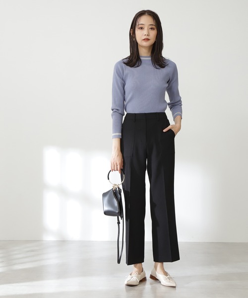 N.（N. Natural Beauty Basic）（エヌエヌナチュラルビューティーベーシック）の「◆バイカラーラインコンパクトニット（ニット/セーター・レディース・グリーン/ブルー/スミクロ/オフホワイト・MEDIUM）」の7枚目の写真