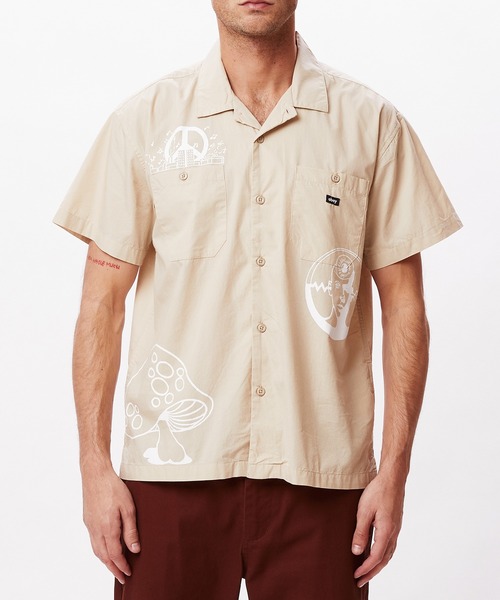 【セール】OBEY/オベイ オーガニックコットン プリント入り オープンカラー S/Sシャツ(シャツ/ブラウス)|OBEY(オベイ)