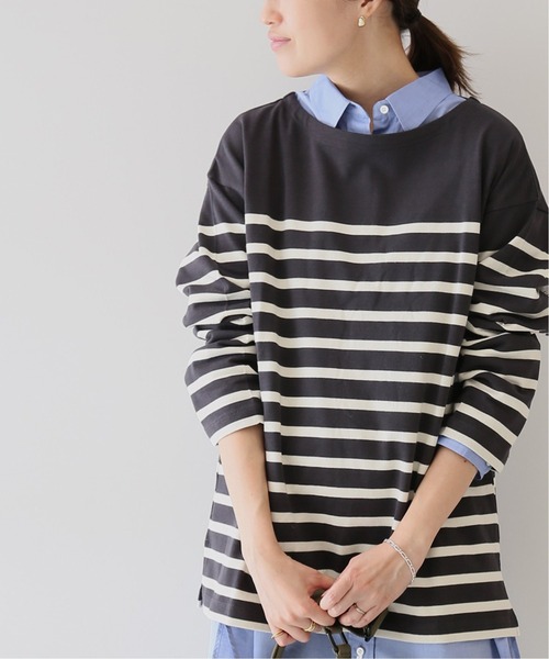 SLOBE IENA(スローブイエナ)の「20/2 パネルボーダープルオーバー【手洗い可能】◆(Tシャツ/カットソー・レディース・チャコールグレー/ネイビー/ブラウン・FREE)」の2枚目の写真