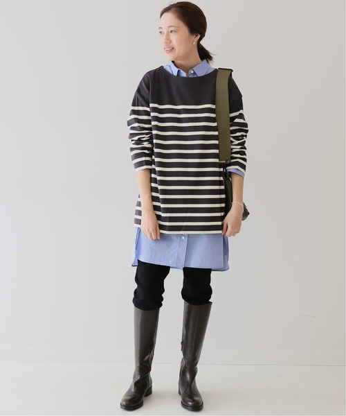 SLOBE IENA(スローブイエナ)の「20/2 パネルボーダープルオーバー【手洗い可能】◆(Tシャツ/カットソー・レディース・チャコールグレー/ネイビー/ブラウン・FREE)」の4枚目の写真