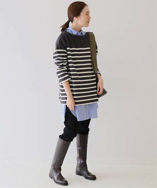 SLOBE IENA(スローブイエナ)の「20/2 パネルボーダープルオーバー【手洗い可能】◆(Tシャツ/カットソー・レディース・チャコールグレー/ネイビー/ブラウン・FREE)」の5枚目の写真