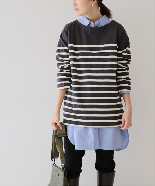 SLOBE IENA(スローブイエナ)の「20/2 パネルボーダープルオーバー【手洗い可能】◆(Tシャツ/カットソー・レディース・チャコールグレー/ネイビー/ブラウン・FREE)」の7枚目の写真