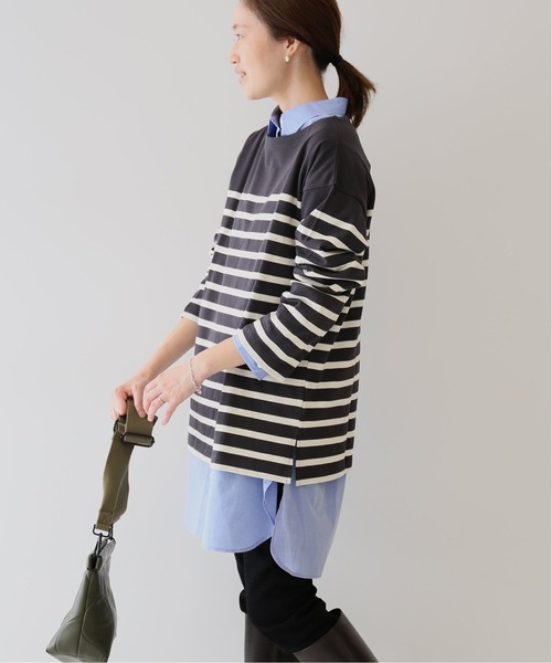 SLOBE IENA(スローブイエナ)の「20/2 パネルボーダープルオーバー【手洗い可能】◆(Tシャツ/カットソー・レディース・チャコールグレー/ネイビー/ブラウン・FREE)」の8枚目の写真