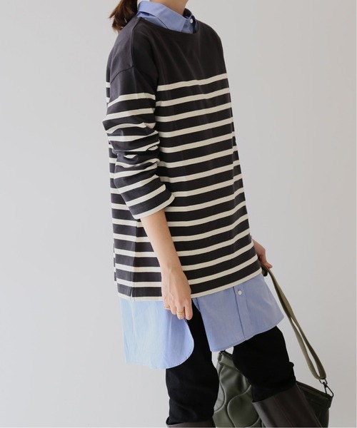 SLOBE IENA(スローブイエナ)の「20/2 パネルボーダープルオーバー【手洗い可能】◆(Tシャツ/カットソー・レディース・チャコールグレー/ネイビー/ブラウン・FREE)」の10枚目の写真