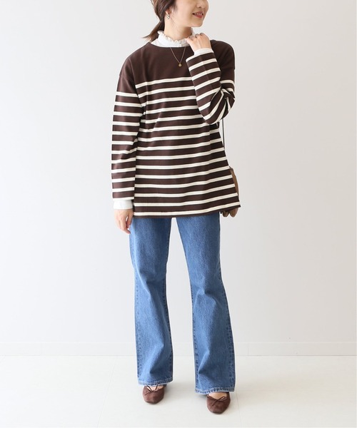 SLOBE IENA(スローブイエナ)の「20/2 パネルボーダープルオーバー【手洗い可能】◆(Tシャツ/カットソー・レディース・チャコールグレー/ネイビー/ブラウン・FREE)」の12枚目の写真