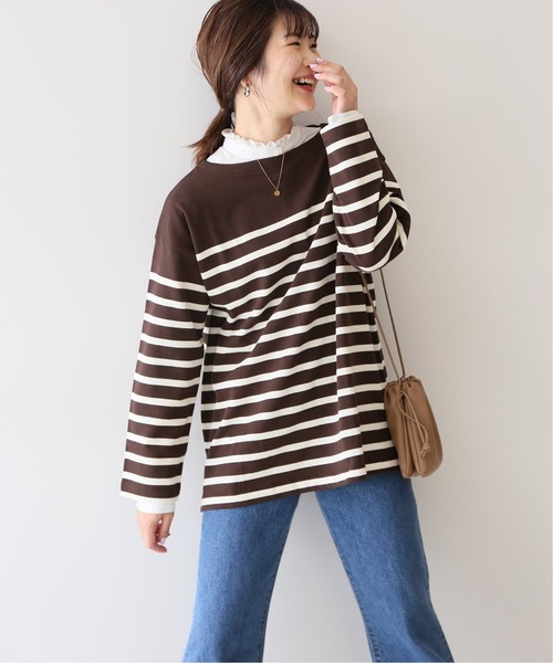 SLOBE IENA(スローブイエナ)の「20/2 パネルボーダープルオーバー【手洗い可能】◆(Tシャツ/カットソー・レディース・チャコールグレー/ネイビー/ブラウン・FREE)」の15枚目の写真