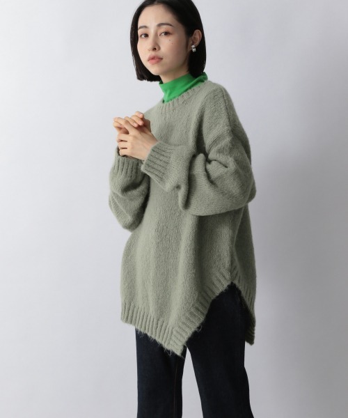 LOWRYS FARM(ローリーズファーム)の「モヘヤライクアシメプルオーバーLS 254798(ニット/セーター・レディース・ブラック/グリーン/アイボリー・FREE)」の3枚目の写真