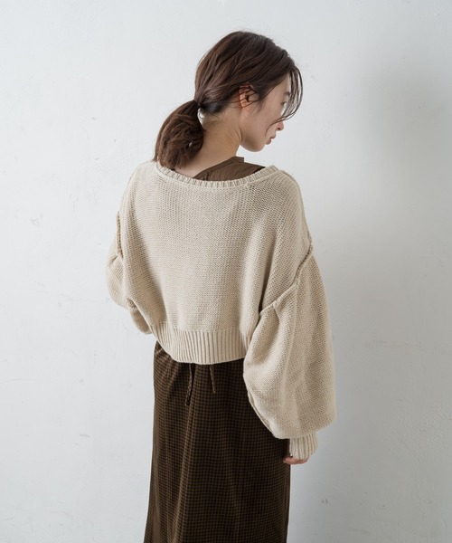 Kastane（カスタネ）の「【新色追加】クロップドバルーン袖カーディガン（カーディガン/ボレロ・レディース・スカイブルー/ブラウン/グリーン/アイボリー/ブラック・FREE）」の16枚目の写真