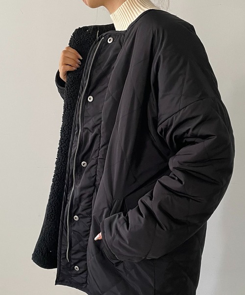 210nouve（トゥージュヌーブ）の「ボア×キルティングリバーシブルコート（ノーカラージャケット・レディース・アイボリー/モカ/ブラック/ベージュ/グレイッシュベージュ・FREE）」の20枚目の写真