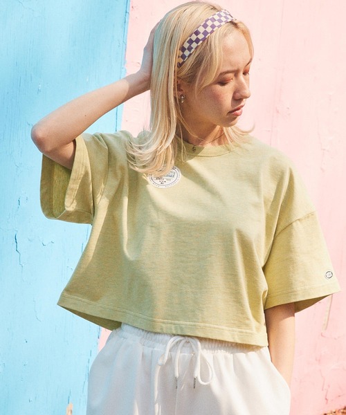 DISCUS ATHLETIC(ディスカス アスレチック)の「DISCUS ATHLETIC/ディスカス アスレチック クロップド丈 コットン半袖Tシャツ<セットアップ可能>(Tシャツ/カットソー・レディース・オレンジ/イエロー/ホワイト/杢グレー/ラベンダー・L/M)」の4枚目の写真