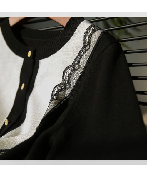 LOPASS（ロパス）の「バイカラー　レース付き　ニットカーディガン（カーディガン/ボレロ・レディース・ブラック・LARGE/MEDIUM）」の9枚目の写真