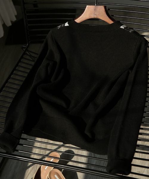 LOPASS（ロパス）の「バイカラー　レース付き　ニットカーディガン（カーディガン/ボレロ・レディース・ブラック・LARGE/MEDIUM）」の7枚目の写真