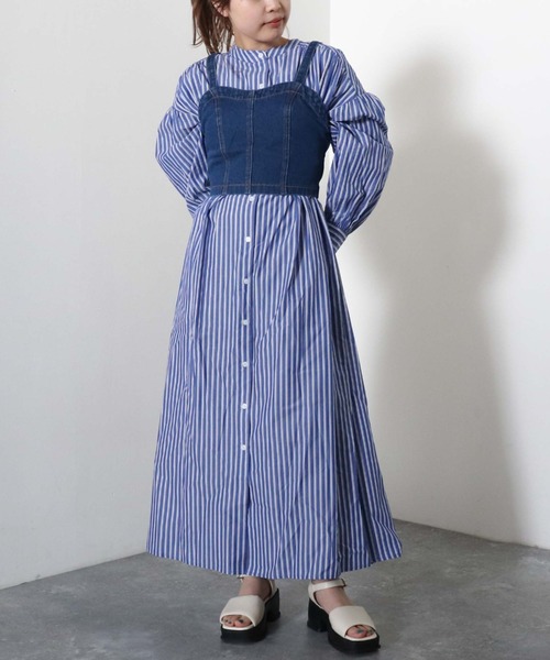 archives（アルシーヴ）の「【入荷禁止】ストライプボリュームスリーブシャツワンピース（シャツワンピース・レディース・ブルー/オフホワイト/ネイビー/ミント・MEDIUM）」の4枚目の写真