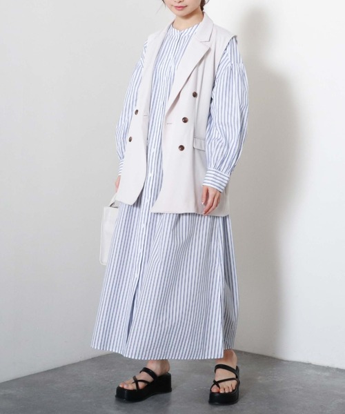 archives（アルシーヴ）の「【入荷禁止】ストライプボリュームスリーブシャツワンピース（シャツワンピース・レディース・ブルー/オフホワイト/ネイビー/ミント・MEDIUM）」の2枚目の写真