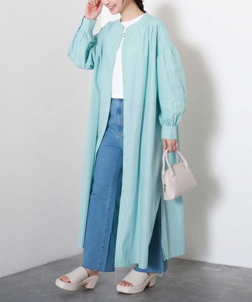 archives（アルシーヴ）の「【入荷禁止】ストライプボリュームスリーブシャツワンピース（シャツワンピース・レディース・ブルー/オフホワイト/ネイビー/ミント・MEDIUM）」の3枚目の写真