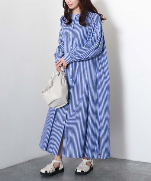 archives（アルシーヴ）の「【入荷禁止】ストライプボリュームスリーブシャツワンピース（シャツワンピース・レディース・ブルー/オフホワイト/ネイビー/ミント・MEDIUM）」の11枚目の写真