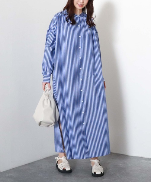 archives（アルシーヴ）の「【入荷禁止】ストライプボリュームスリーブシャツワンピース（シャツワンピース・レディース・ブルー/オフホワイト/ネイビー/ミント・MEDIUM）」の12枚目の写真