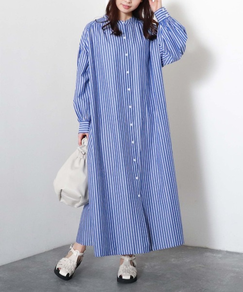 archives（アルシーヴ）の「【入荷禁止】ストライプボリュームスリーブシャツワンピース（シャツワンピース・レディース・ブルー/オフホワイト/ネイビー/ミント・MEDIUM）」の14枚目の写真