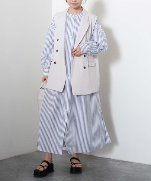 archives（アルシーヴ）の「【入荷禁止】ストライプボリュームスリーブシャツワンピース（シャツワンピース・レディース・ブルー/オフホワイト/ネイビー/ミント・MEDIUM）」の15枚目の写真