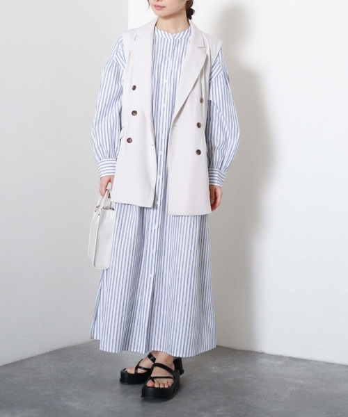 archives（アルシーヴ）の「【入荷禁止】ストライプボリュームスリーブシャツワンピース（シャツワンピース・レディース・ブルー/オフホワイト/ネイビー/ミント・MEDIUM）」の16枚目の写真