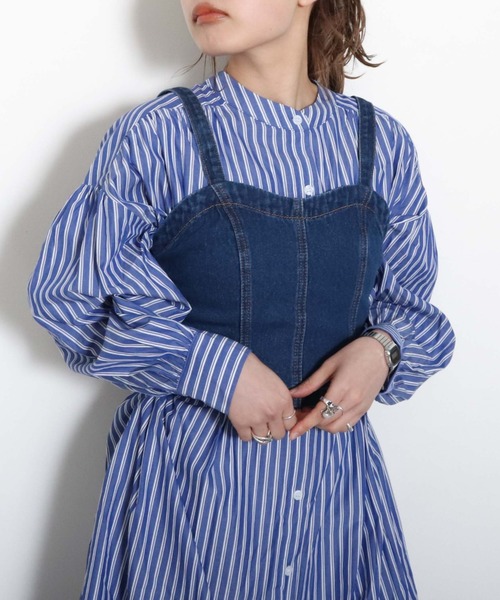 archives（アルシーヴ）の「【入荷禁止】ストライプボリュームスリーブシャツワンピース（シャツワンピース・レディース・ブルー/オフホワイト/ネイビー/ミント・MEDIUM）」の10枚目の写真