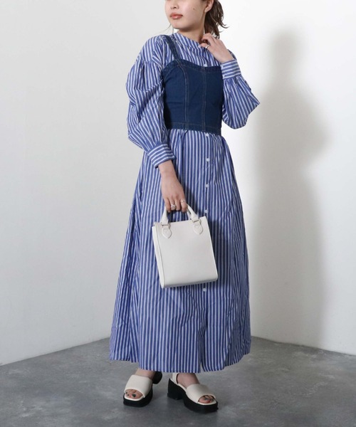 archives（アルシーヴ）の「【入荷禁止】ストライプボリュームスリーブシャツワンピース（シャツワンピース・レディース・ブルー/オフホワイト/ネイビー/ミント・MEDIUM）」の7枚目の写真